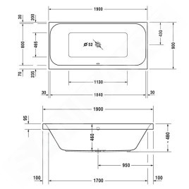 Duravit Happy D.2 - Baignoire 1900x900 mm, blanc 700315000000000