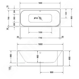 Duravit Happy D.2 - Baignoire 1800x800 mm, avec panneau, gauche, blanc 700316000000000