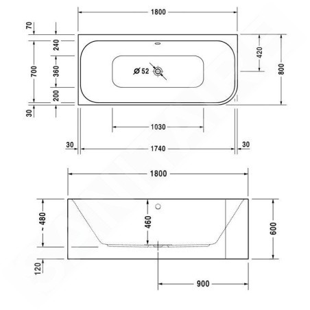 Duravit Happy D.2 - Baignoire 1800x800 mm, avec panneau, gauche, blanc 700316000000000