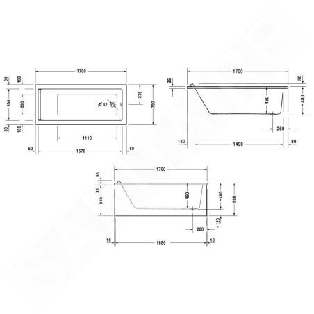 Duravit Starck - Baignoire 1700x750 mm, blanc 700335000000000