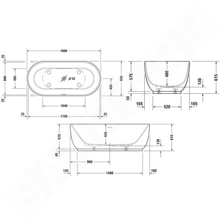 Duravit Luv - Baignoire îlot, 1800x850 mm, DuraSolid, ClickClack, blanc 700434000000000