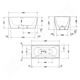 Duravit DuraSquare - Baignoire îlot, 1600x750 mm, DuraSolid, ClickClack, blanc 700460000000000