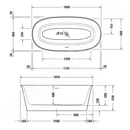 Duravit White Tulip - Baignoire îlot, 1800x900 mm, ClickClack, blanc 700469000000000