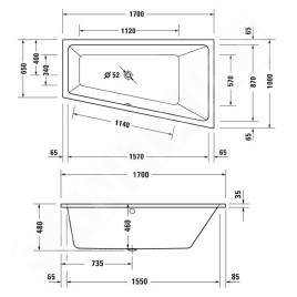 Duravit Duravit No.1 - Baignoire asymétrique 1700x1000 mm, droite, blanc 700509000000000