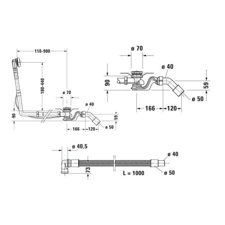 Duravit Accessoires - Garniture de vidage et de trop-plein pour baignoire, bowden, chrome 792210000001000