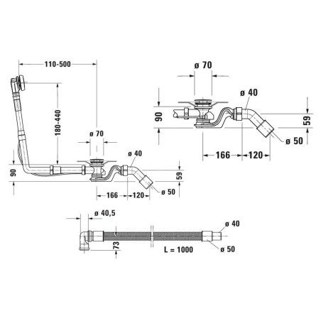 Duravit Accessoires - Garniture de vidage et de trop-plein pour baignoire, bowden, chrome 792204000001000