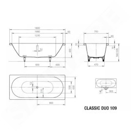 Kaldewei Ambiente - Baignoire rectangulaire Classic Duo 109, 1800x750 mm, blanc 290900010001