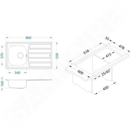 Alveus Zoom - Évier 860x500 mm, inox 1098773