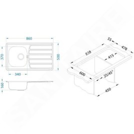 Alveus Zoom - Évier 860x500 mm, inox 1098842