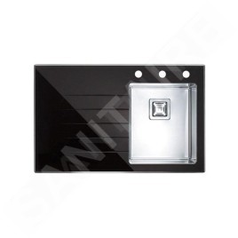 Alveus Crystalix - Évier 860x540 mm, avec commande du vidage, bac à droite, verre noir / inox 1099630