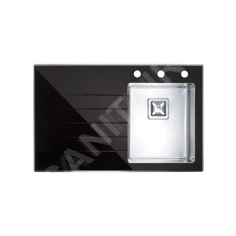Alveus Crystalix - Évier 860x540 mm, avec commande du vidage, bac à droite, verre noir / inox 1099630