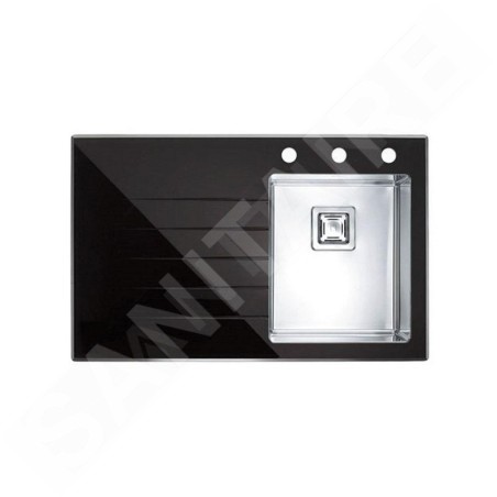 Alveus Crystalix - Évier 860x540 mm, avec commande du vidage, bac à droite, verre noir / inox 1099630