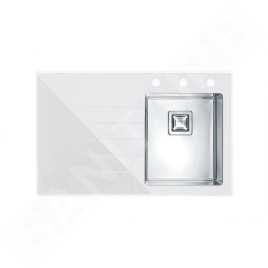 Alveus Crystalix - Évier 860x540 mm, avec commande du vidage, bac à droite, verre blanc / inox 1099632