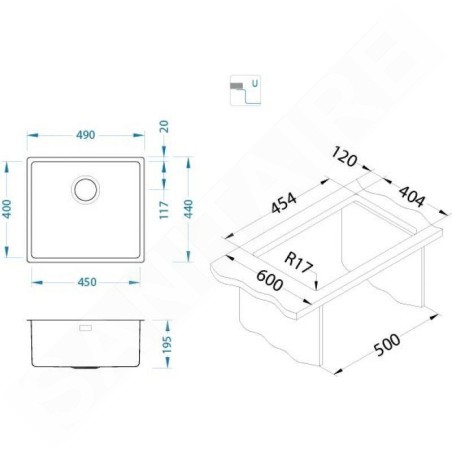 Alveus Kombino - Évier 490x440 mm, inox 1100236