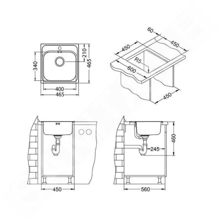 Alveus Basic - Évier 465x465 mm, inox 1100905