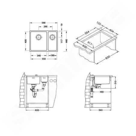 Alveus Kombino - Évier 590x440 mm, inox 1101960
