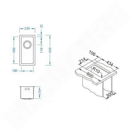 Alveus Quadrix - Évier 230x450 mm, inox 1102602
