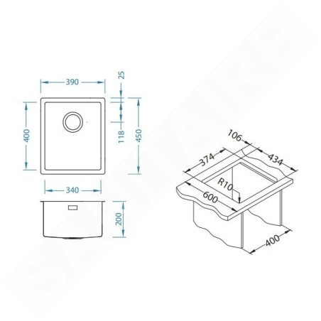 Alveus Quadrix - Évier 390x450 mm, inox 1102603