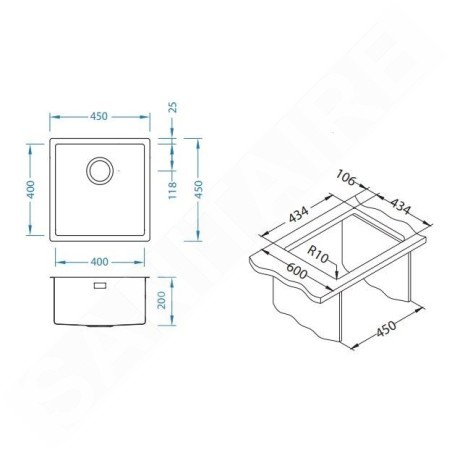 Alveus Quadrix - Évier 450x450 mm, inox 1102604
