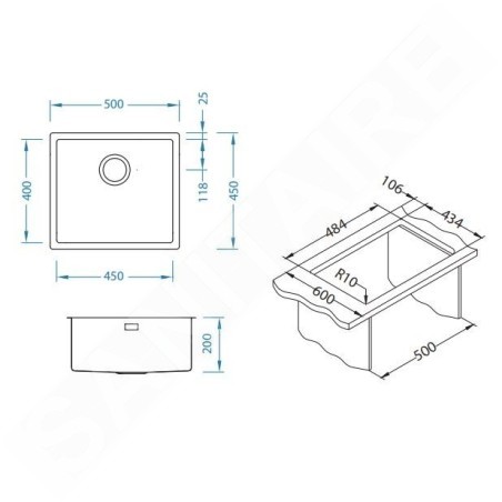 Alveus Quadrix - Évier 500x450 mm, inox 1102605