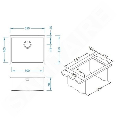 Alveus Quadrix - Évier 550x440 mm, inox 1102606
