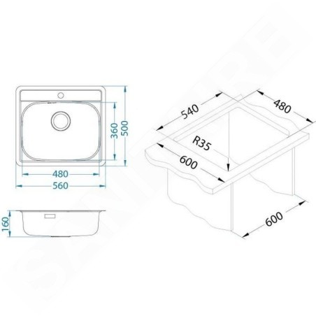 Alveus More - Évier 560x500 mm, inox 1103106