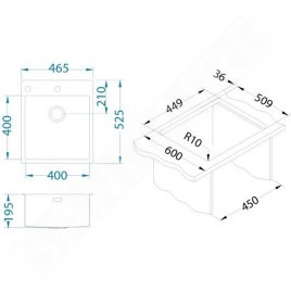 Alveus Pure - Évier 465x525 mm, avec commande du vidage, inox 1103608