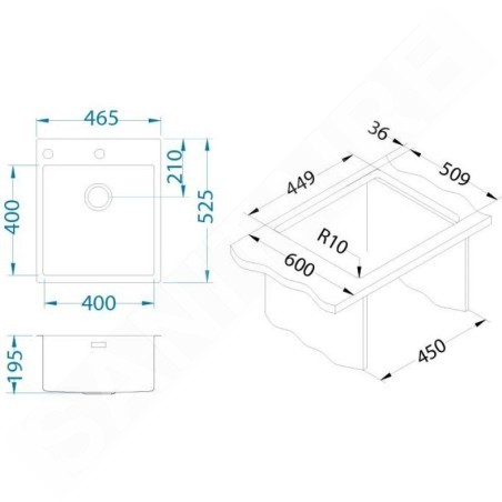 Alveus Pure - Évier 465x525 mm, avec commande du vidage, inox 1103608