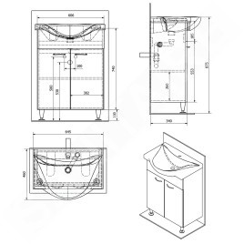 Aqualine Keramia Fresh - Meuble lavabo 606x740x337 mm, blanc 50063A
