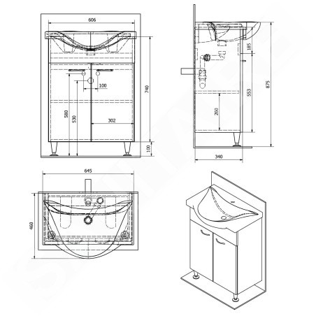 Aqualine Keramia Fresh - Meuble lavabo 606x740x337 mm, blanc 50063A