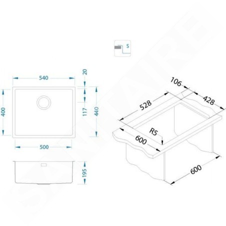 Alveus Kombino - Évier 540x440 mm, inox 1114489