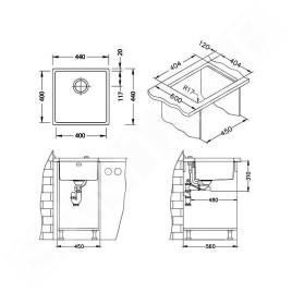Alveus Kombino - Évier 440x440 mm, avec commande du vidage, inox 1118877