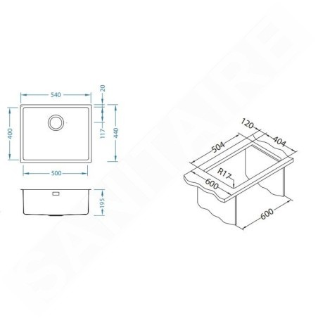 Alveus Kombino Monarch - Évier 540x440 mm, or 1120361
