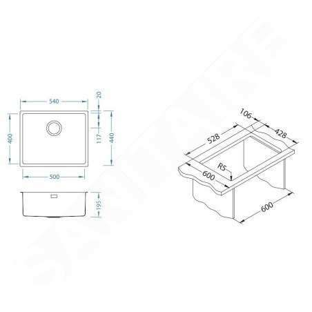 Alveus Kombino Monarch - Évier 540x440 mm, cuivre 1120903