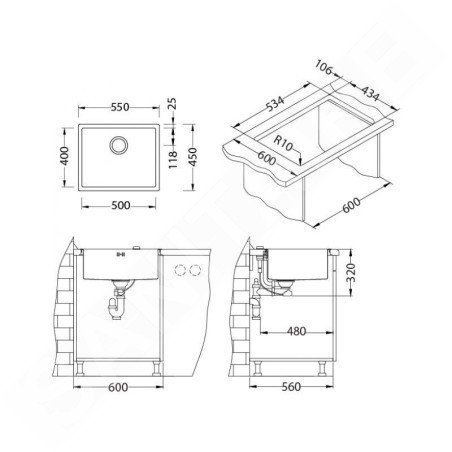 Alveus Quadrix Monarch - Évier 550x440 mm, cuivre 1122691