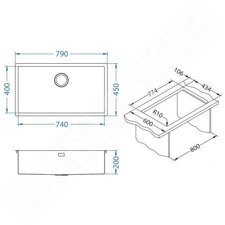 Alveus Quadrix Monarch - Évier 790x450 mm, anthracite 1122730