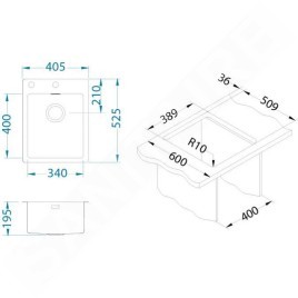 Alveus Pure Up - Évier 405x525 mm, avec commande du vidage, inox 1123785