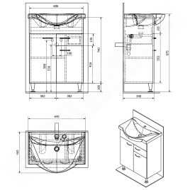 Aqualine Keramia Fresh - Meuble lavabo 606x740x337 mm, blanc 50064A