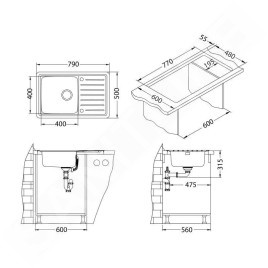 Alveus Galeo - Évier 790x500 mm, avec commande du vidage, inox 1128553