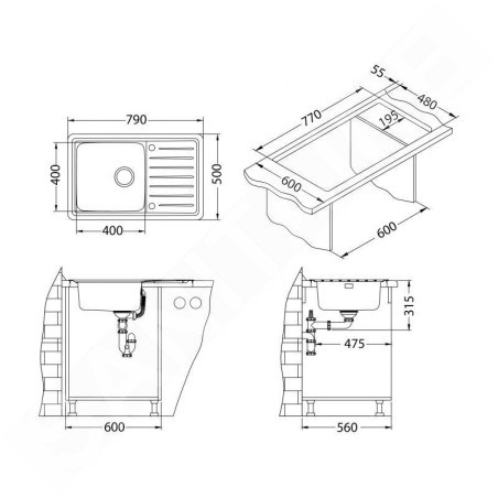 Alveus Galeo - Évier 790x500 mm, avec commande du vidage, inox 1128553