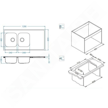 Alveus Classic Pro - Évier 1200x600 mm, inox 1130474