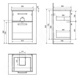 Aqualine Vega - Meuble lavabo 515x726x436 mm, 2 tiroirs, chêne platine VG853