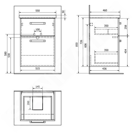 Aqualine Vega - Meuble lavabo 515x726x436 mm, 2 tiroirs, chêne platine VG853
