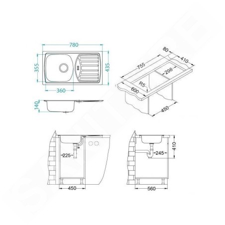 Alveus Basic - Évier 780x435 mm, inox 1136531