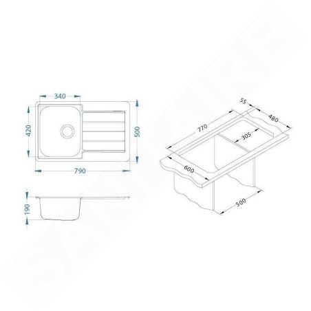 Alveus Line Max - Évier 790x500 mm, inox 1136608