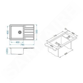 Alveus Rando Up - Évier 790x500 mm, avec commande du vidage, inox 1136609