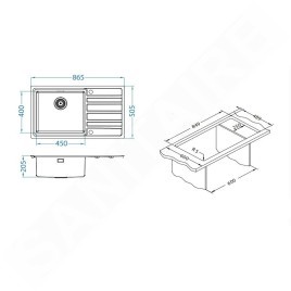 Alveus Rando Up - Évier, 865x505 mm, avec commande du vidage, bac à gauche, inox 1136611