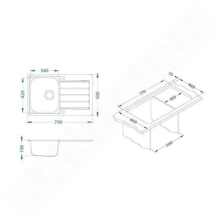 Alveus Line Max - Évier 790x500 mm, avec commande du vidage, inox 1137342