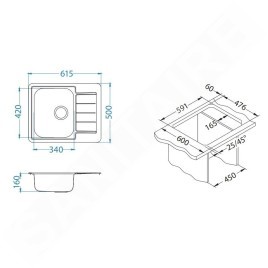 Alveus Line Monarch - Évier 615x500 mm, or 1144999