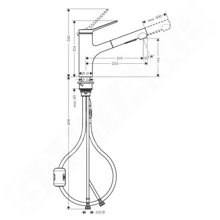 Hansgrohe Zesis M33 - Mitigeur d’évier avec douchette extractible, aspect inox 74820800